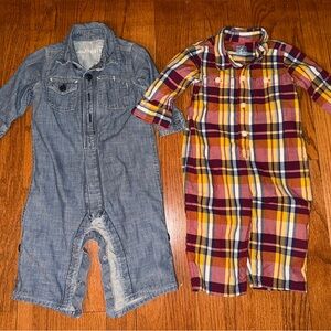 GAP Denim and Plaid Baby Romper Set